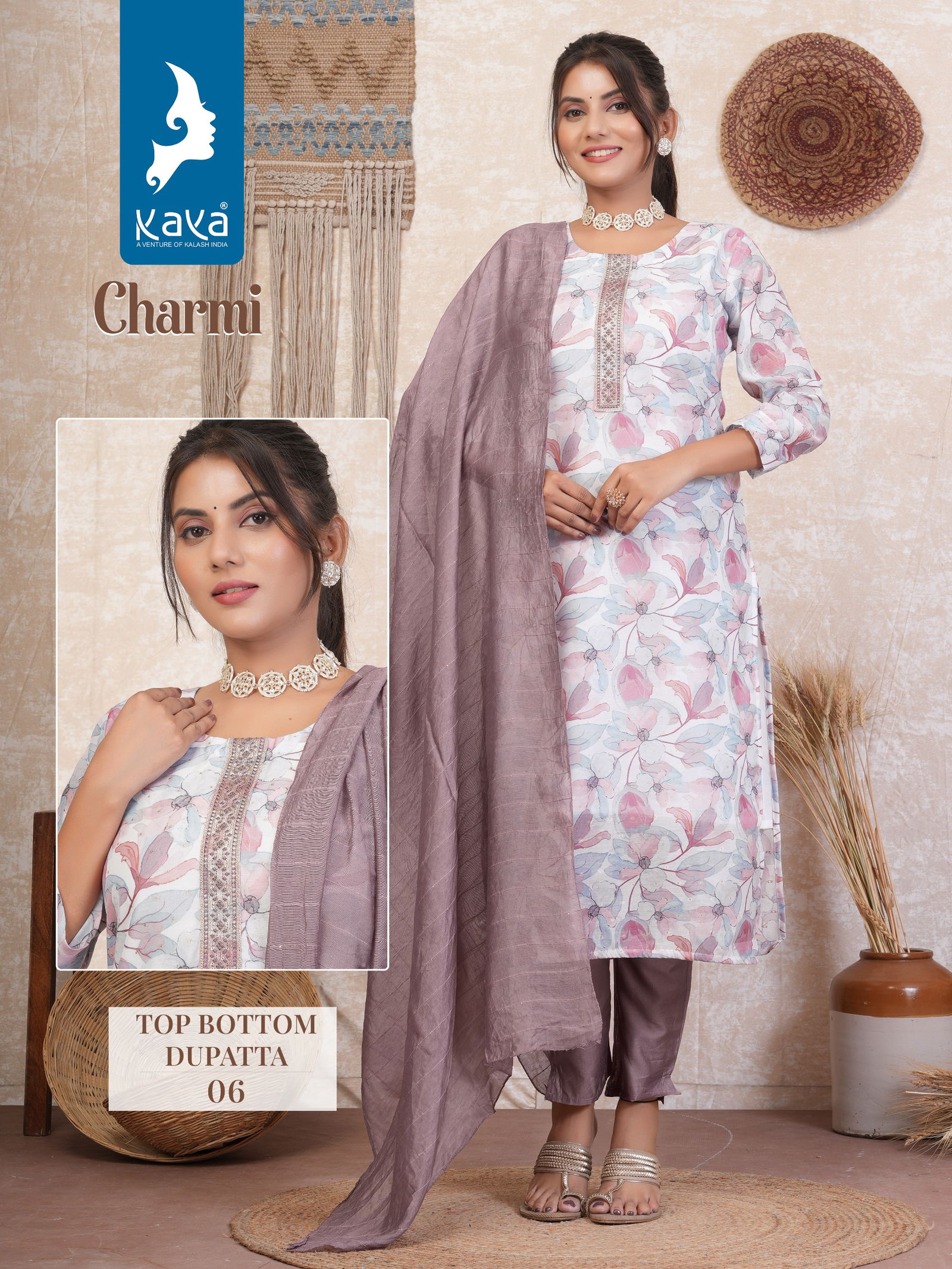 Charmi By Kaya Chanderi Butti Silk Kurti With Bottom Dupatta Wholesale Price In Surat